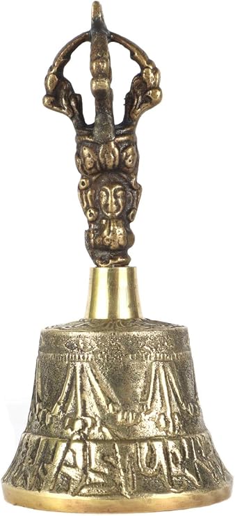 ASHIRWAD Tibetan Hand Bell 4, 5 & 6 inches for Meditation & Prayer Dorje Vajra (4 inches)