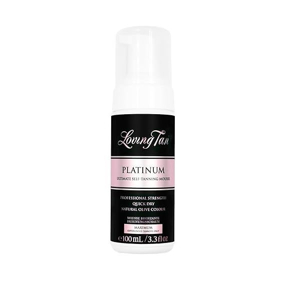 Loving Tan Platinum Self Tanning Mousse, Dark -Streak Free, Natural Looking, Professional Quality Self Tanner -5+ Self Tan Applications per Bottle, Naturally Derived DHA- 3.3 Fl Oz -Packaging May Vary