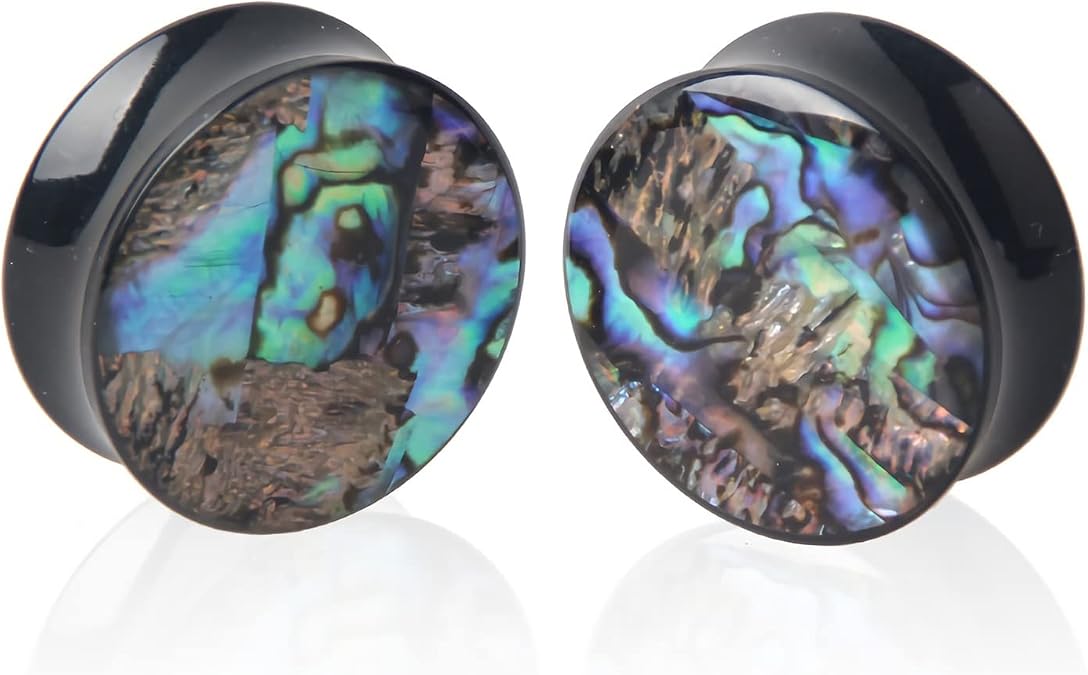2 PCS Gauge Opal Ear Plugs Piercing Jewelry Set Double Flare Saddle Stretching Gages Tunnels Expander (AA-0g(8mm))