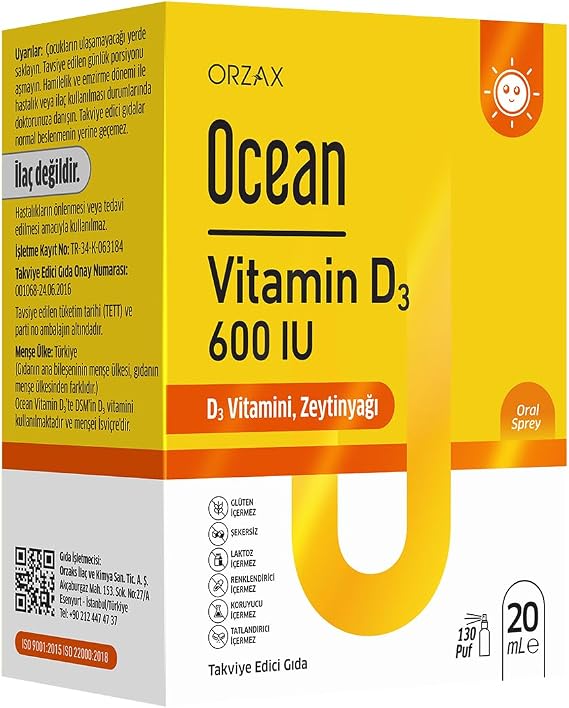 Ocean Vitamin D3 600 IU 130 Puf Oral Sprey (1 x 20 mL)