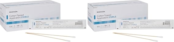 McKesson Cotton Tipped Applicator, 6 in [100 Count] Long Sterile Medical Swabs, Individually Wrapped, Wood Shaft (Pack of 2)