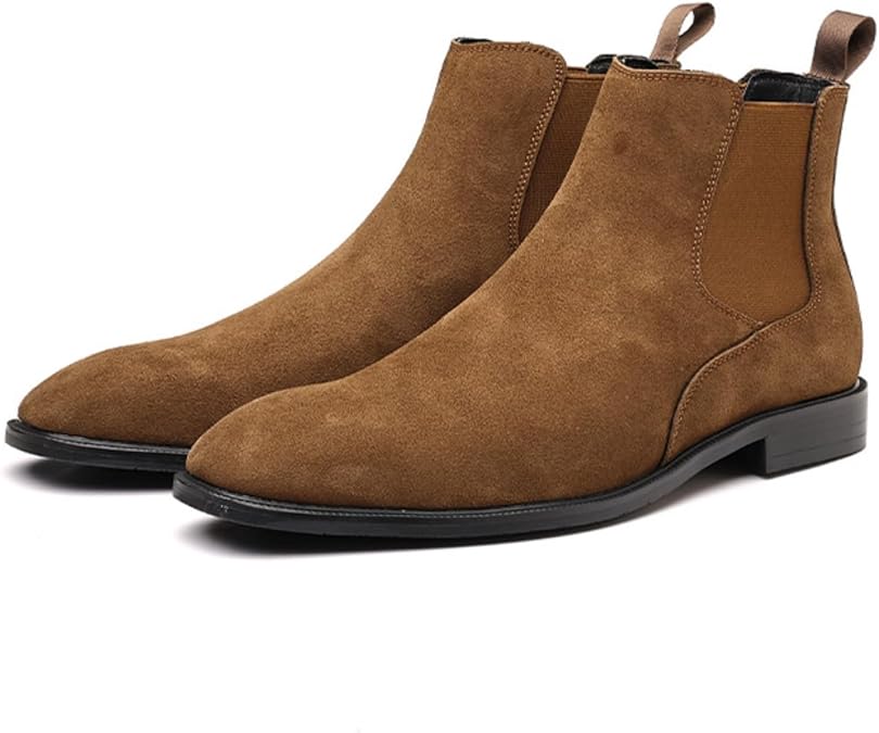 Suede Chelsea Boots for Men, Men's Classic Slip on Ankle Dress Boots, Comfort Solid Color Business Casual Boot with Plus Size