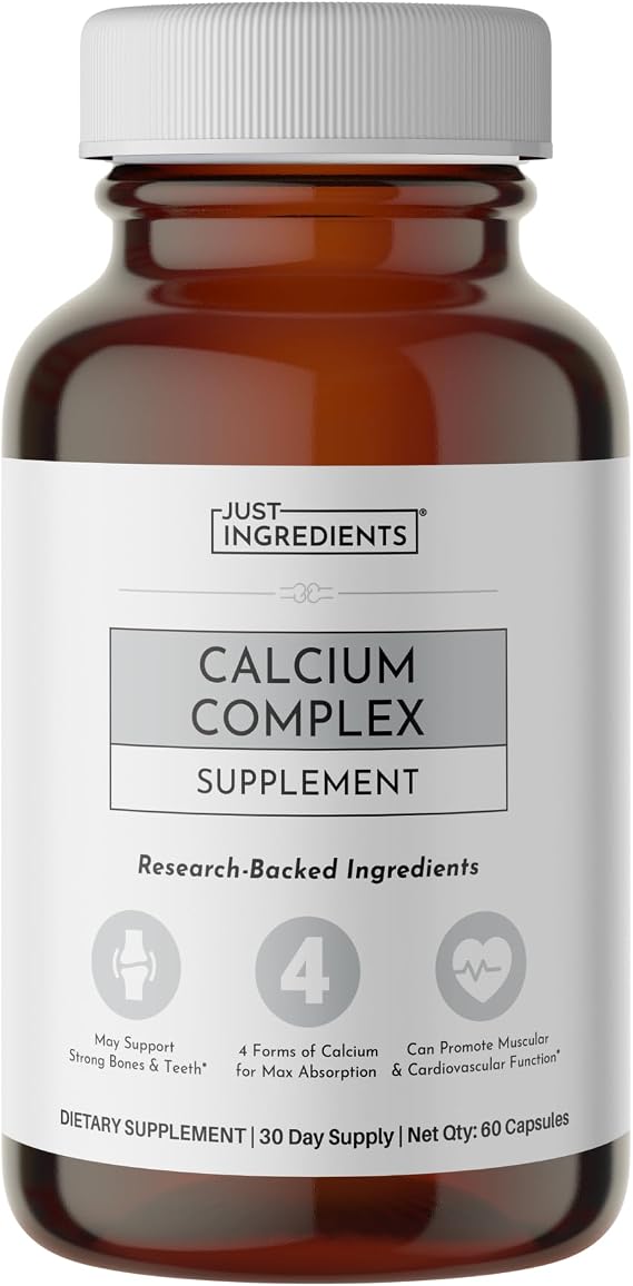 Calcium Complex 60Capsule Featuring Aquamin Red Algae, Calcium Citrate, Bisglycinate & Malate, Vitamin D3 (VegD3) & K2 (K2Vital), Vitamin C, Boron & LLysine Optimized Absorption & Bone Health