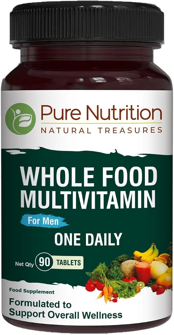 Pure Nutrition Whole Food Multivitamins for Men | 90 Tabs | One-A-Day | 100% RDA | 24 Natural Vitamins and Minerals | All Natural Plant Based Men's Multivitamin | 3 Months Supply