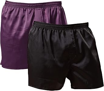 Mens Satin Boxer Shorts Silk Pajamas Bottom Sleepwear Underwear Sleep Shorts 2Pk-Black+Purple, Medium