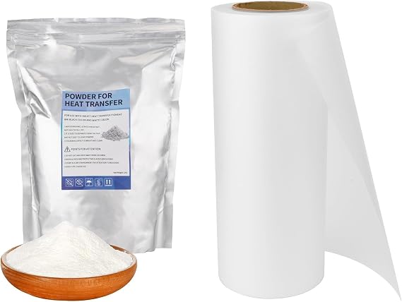 DTF Powder White 1kg/ 35.3 oz with DTF Transfer Film Roll 13" x 328ft,Double Sided Glossy