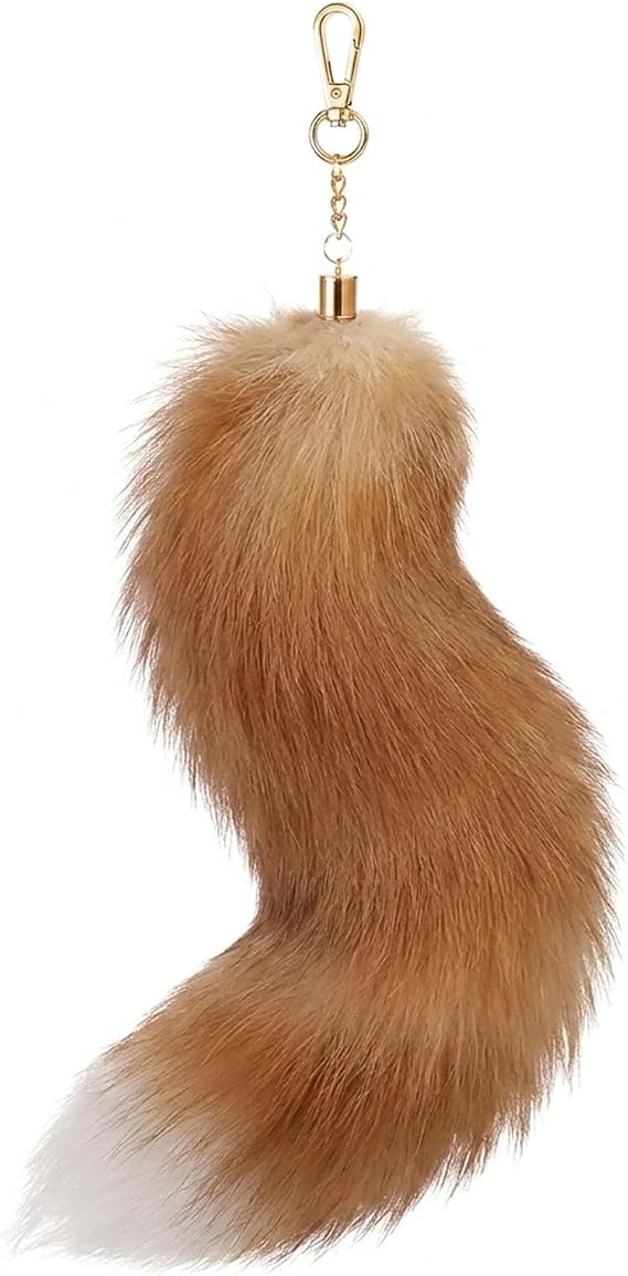 Therian Tail, Fox Tail Keychain for Fashion Accessories, 40cm/15.75inch Shaggy Faux Fur Furry Tail for Women, Girls, Cosplay, Adult Collectible and Desk Decoration