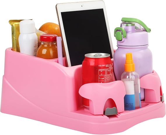 Center Console Organizer,Automotive Consoles Organizers and Storage with 2 Adjustable Cup Holders,Back Bench and Front Seat or Floor Middle Console Universal for Car Truck RV Van SUV (Pink)