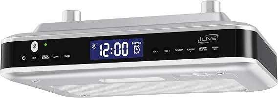iLive Bluetooth Under Cabinet Radio with Clock, Timer & LED Kitchen Light