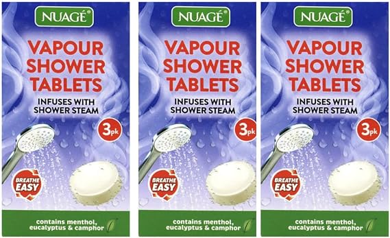 Vapour Shower Tablets 3 Packs of 3 Tablets, Contains Menthol, Eucalyptus and Camphor
