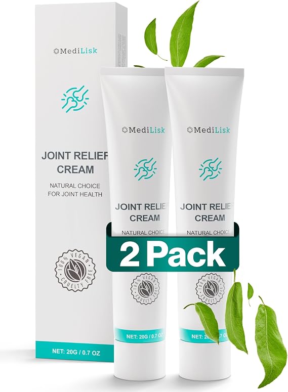 MediLisk Joint Relief Cream - Fast-Absorbing, Non-Greasy Natural Cream for Joints, Hypoallergenic, Non-Steroidal, 0.7 Ounce (Pack of 2)