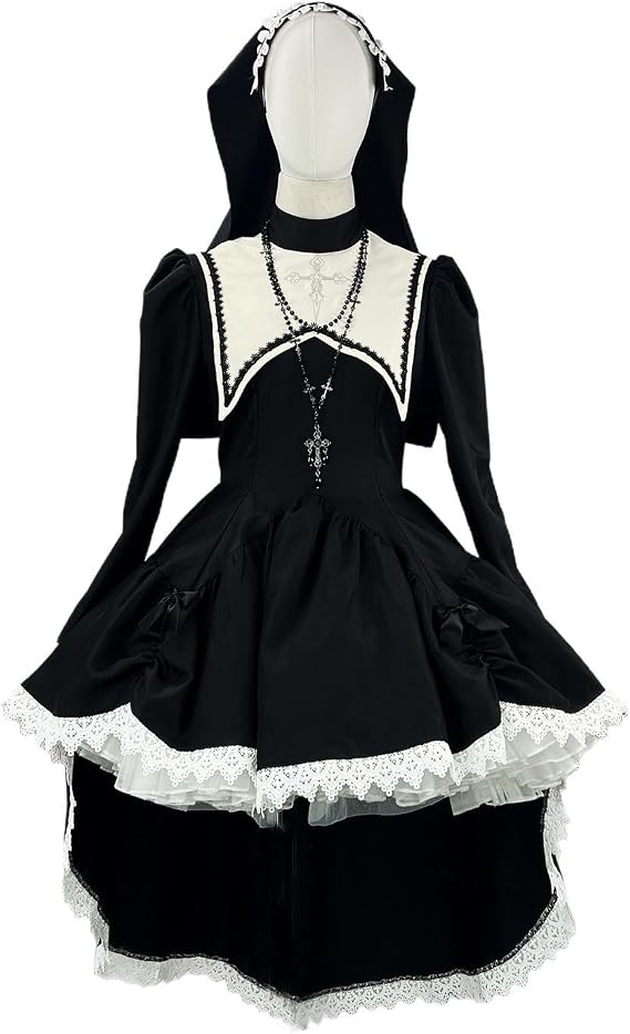 jrswai Nun cosplay Classic Gothic Dress Women Retro Black Victorian Dresses Maid Outfits Halloween Party Uniform Full Sets