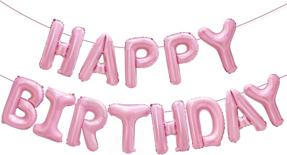 Pink Happy Birthday Balloon Banner Sign 16 Inch for Women Girls, Foil Mylar