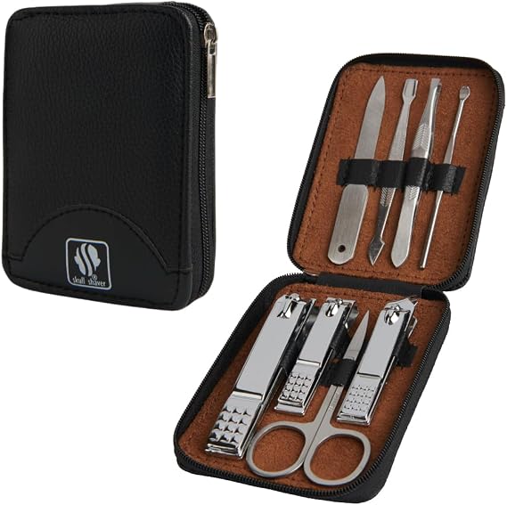 Skull Shaver 8-Piece Manicure Set for Men, Stainless Steel Nail Kit