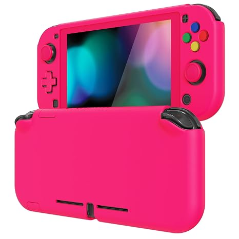 eXtremeRate PlayVital Protective Grip Case for Nintendo Switch Lite, Hard Cover Protector for Nintendo Switch Lite - Screen Protector & Thumb Grips & Buttons Caps Stickers Included - Bright Pink | Hard PC Case, Daily Protection, Precise Fit, Easy Installation, Bright Pink