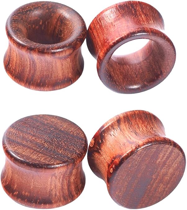 Longbeauty 1Pair/2Pair Vintage Brown Natural Wood Double Flared Ear Tunnels Expander Plugs Stretcher