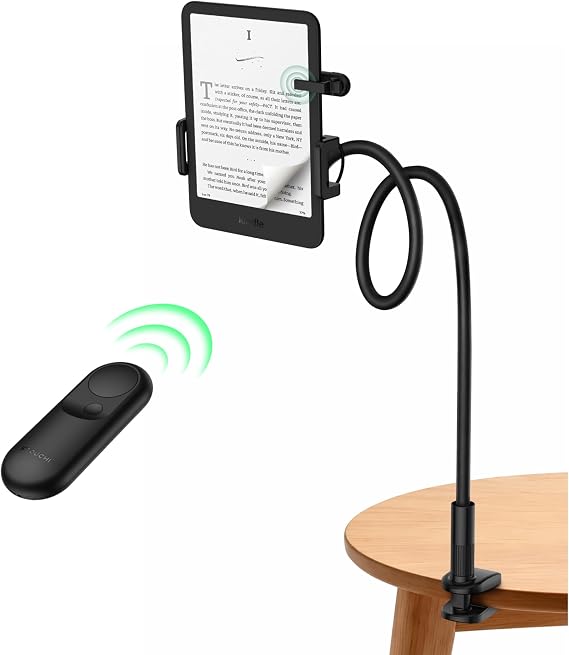 Stouchi Gooseneck Kindle Holder with Remote Page Turner for Bed Reading
