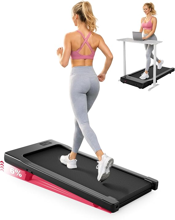 DeerRun Walking Pad with 6% Incline, Under Desk Treadmill for Home Office