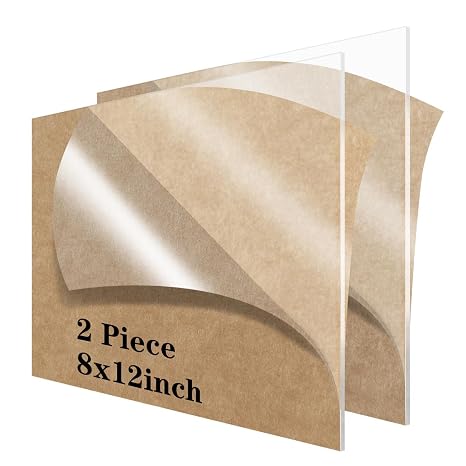 8 x 12 Acrylic Sheet 1/8 inch Thick 3mm 2 Pack Clear Plexiglass Sheets,for Sign,Craft,Painting,Laser Cutting,DIY Display Projects...