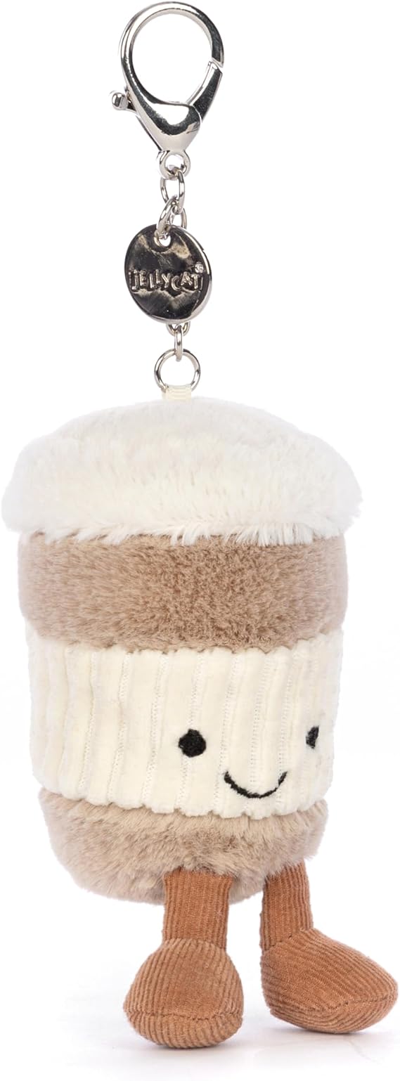 Jellycat Amuseables Coffee-To-Go Bag Charm, 4.5 inches - Food and Drink Plush Keychain - Great Gift Idea