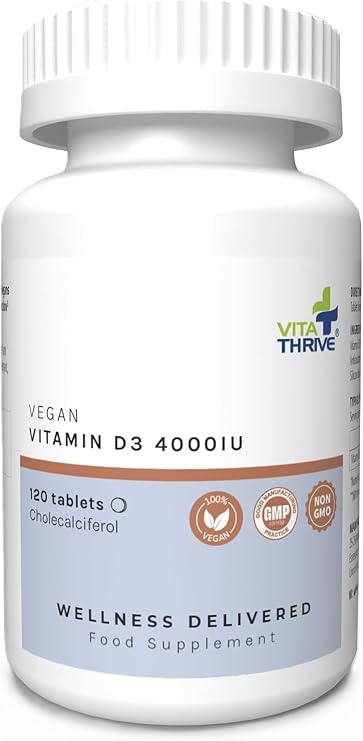 VitaThrive® Vegan Vitamin D3 400IU Tablets – Plant Based Vitamin D Supplement for Bone Health, Immune Support, Teeth & Muscle Function – Vegan Daily Wellness Tablets – 120 Tablets
