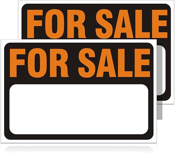 2 Pack For Sale Sign Stickers,12" x 8" Sale Sign for Car and Vehicles, Self-Adhesive Vinyl Decal for House,Home,Boats,Large Space for Handwriting Yellow