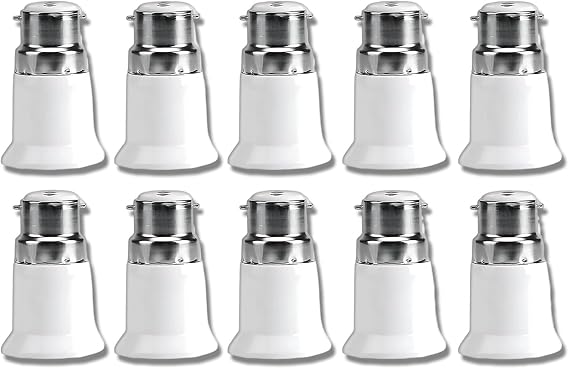 10 Pcs B22 to E27 Socket Converter, B22 to E27 Adapter, Light Fitting Adapter, Lamp Socket Converter for LED Incandescent and CFL Bulbs White [Energy Class A]