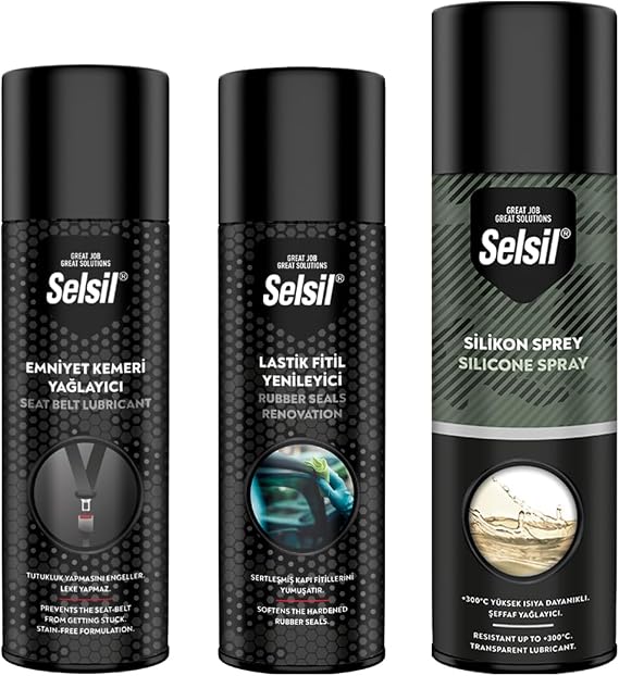 Selsil Araç İç Bakım Seti Emniyet Kemeri Yağlayıcı Lastik Fitil Yenileyici Silikon Sprey