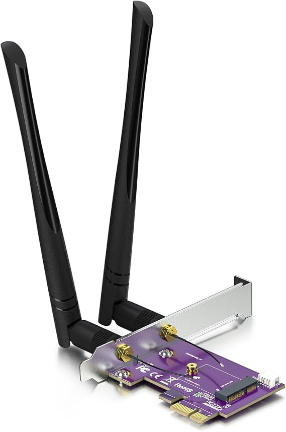 ipolex PCIe x1 to M.2(A+E Key) WiFi Bluetooth Wireless Module Adapter Card with Dual-Band 2.4&5G 2x5dBi Antenna