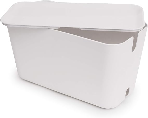 Cable Management Box - Cable Organizer XXL. White & White - 46x21,5x24,5 cm. Flame retardant plastic. Silicone antislip feet.