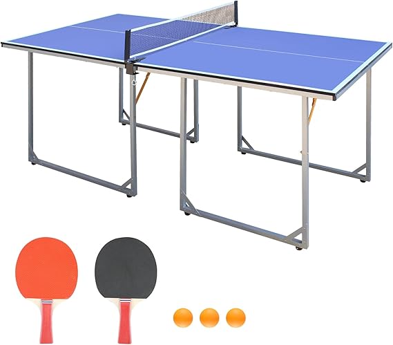 Table Tennis Table, 4.5 Ft / 6 Ft Foldable & Portable Ping Pong Table Set with 2 Table Tennis Paddles, 3 Balls and Net for Indoor Outdoor Game