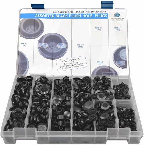 750 Count Assorted Hole Plug Kit 1/4" to 3/4" Flush & Locking Hole Plugs | Plastic Body & Sheet Metal Plugs for Paintless Dent Repair Dent Magic PDR Tools