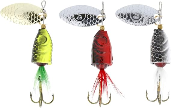 Eagle Claw Willow Spinners, 3 Spinners, Assorted Colors, Treble Hook
