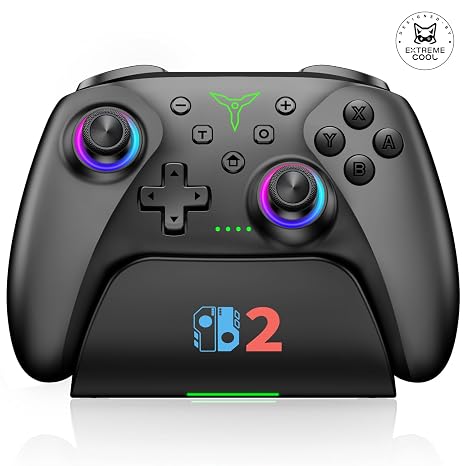 BEBONCOOL GAMING Switch Controller for Switch 2/Switch/Lite/OLED with Charging Dock Hall Effect Joystick Wireless Switch Pro Controller with RGB Lighting Programmable Turbo & Wakeup