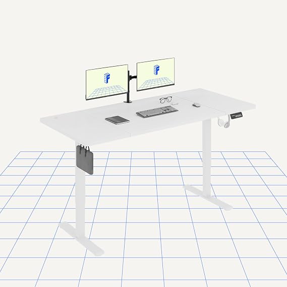 FLEXISPOT Electric Standing Desk 180x80cm Sit Stand Table Height Adjustable Desk with Hook for Home Office, White