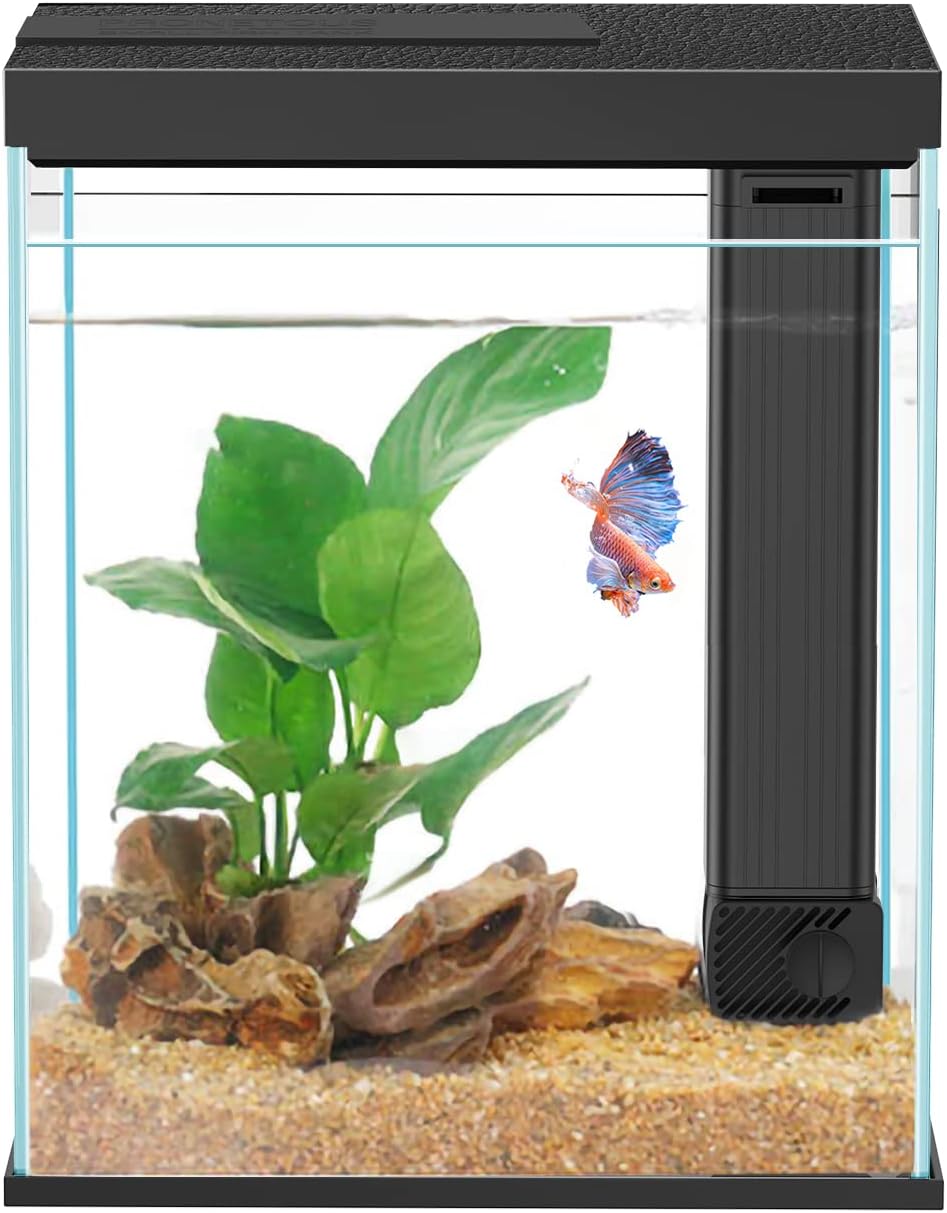 Betta Fish Tank, 2 Gallon Glass Aquarium Starter Kit, Small Fish Tank with Filter and Light.Black