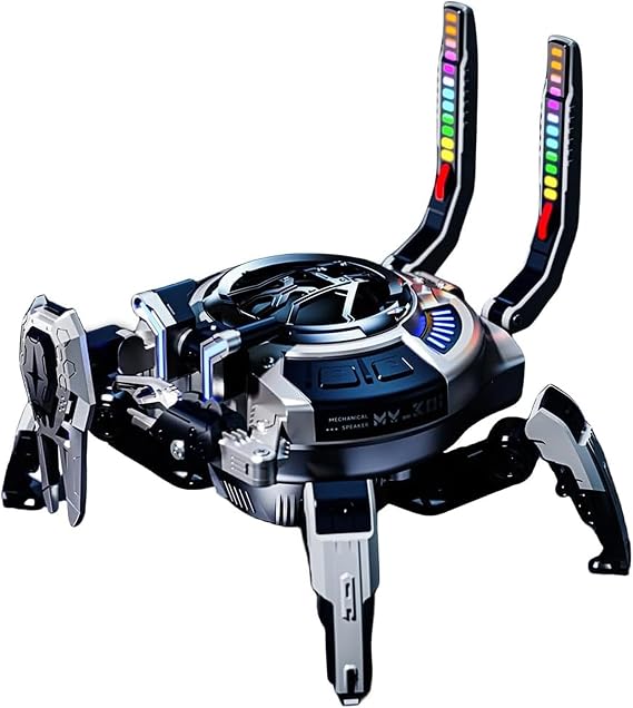 Mechanical Crab Bluetooth Speaker with Multicolor LED - Enhanced Stereo Sound, Deep Bass, Dual Pairing - 8H Playtime for Home, Party, and Outdoor Activities, Gray