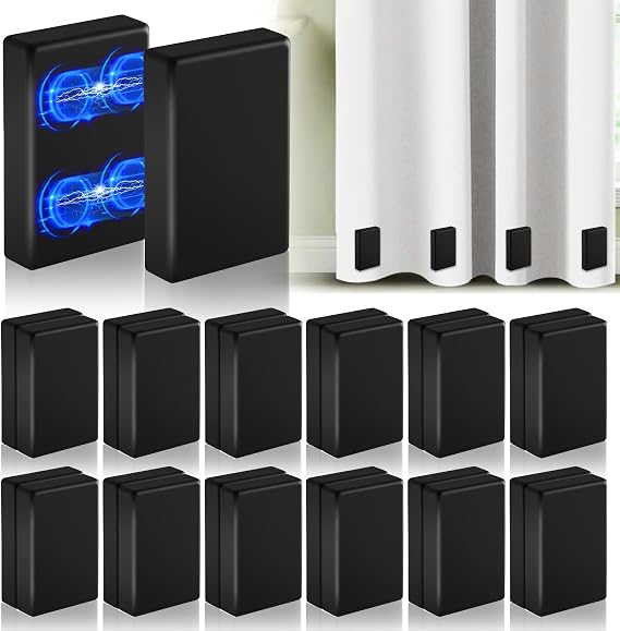 24 Pcs Outdoor Curtain Weights,12 Pairs Double Upgrade to Heavier Magnetic Drapery Weights,Silicone Wrapped Waterproof Curtain Magnets for Home Decor,Outside Curtain,Patio,Gazebo,Tablecloth,Black