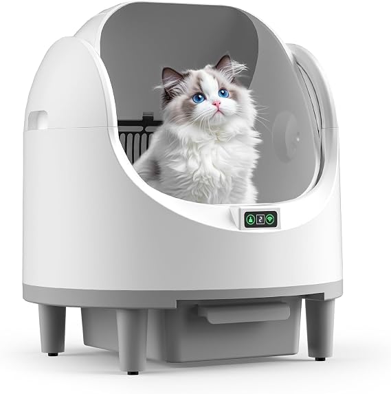 Self Cleaning Cat Litter Tray Box Open Top, Automatic & Manual Modes, Smart Cat Litter Tray with APP Contro, Instant Cleaning & Easy Scooping, Odor-Free, for Large Cats and Multi Cats Households