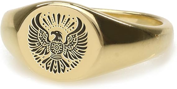 14k Gold Tribal Eagle Signet Ring - Custom Engraving Eagle Ring - Unisex Ring