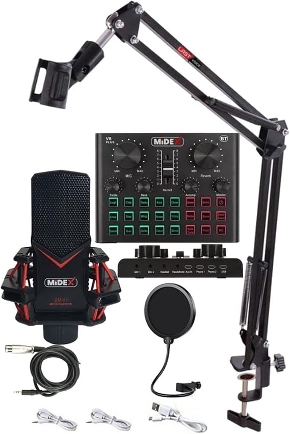 Midex GMX-1 Record Set Condenser Mikrofon Ses Kartı Canlı Yayın Paketi (Telefon ve PC)