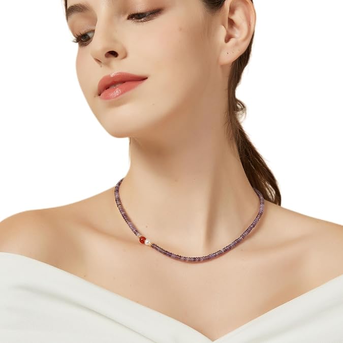 Gemstone Beaded Necklace for Women, Handmade Colorful Choker Natural Stone Asymmetric Design Dainty Aventurine Jade Bead Jewelry Necklace