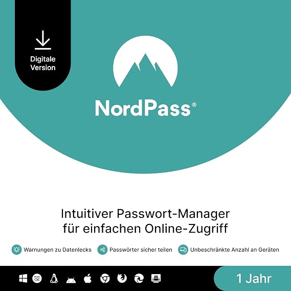 NordPass Premium unbegrenzte Geräte 1 Jahr Passwort-Manager Digitaler Code