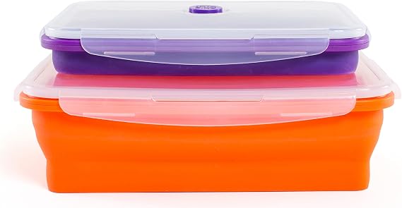 Kitchen Home Thin Bins Collapsible Containers Set of 2 Extra Large Rectangle Silicone Food Storage Containers BPA Free, Microwave, Dishwasher and Freezer Safe