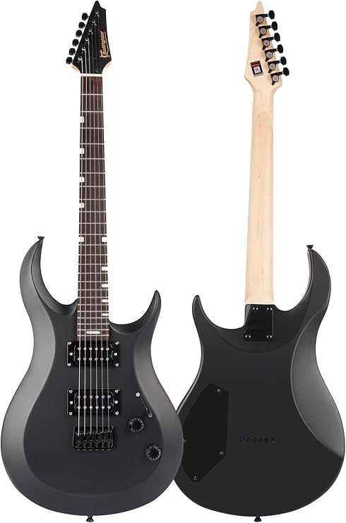Bullfighter Electric Guitar 39 Inch Full Size Matte Black HH Electric Coil-Split, Okoume, String-Through, White Copper Frets