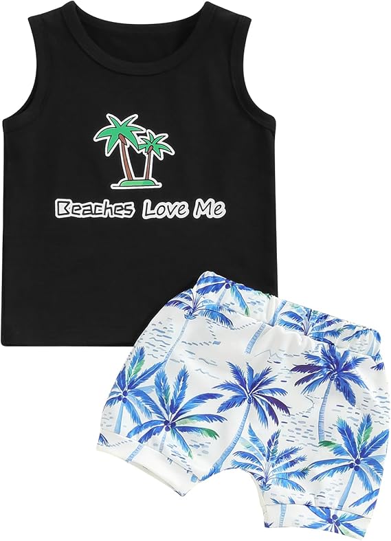 Newborn Baby Boys Clothes Beach Toddler Hawaiian Short Sleeve 12 18 Months T-Shirts Drawstring Summer Short Pants