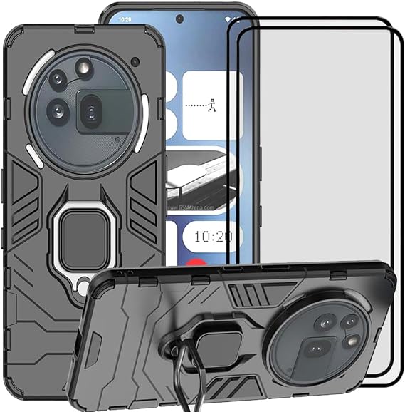 for Nothing Phone 3a Proケース、2イン1ハイブリッドヘビーデューティーアーマー耐衝撃ディフェンダーキックスタンドデュアルレイヤーバンパーハードバックケースカバー 強化ガラススクリーンプロテクター、ブラック