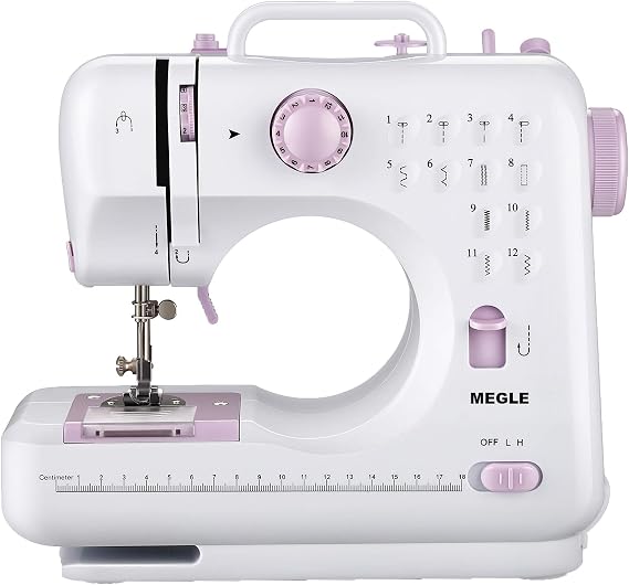 Sewing Machine for beginners with Foot Pedal, Household, Small Portable, Manual in 5 Languages, Double Threads, Forward and Backward Sewing. Automatically Rewinded MEGLE FHSM-505