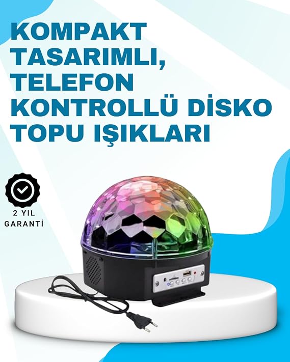 YamanHobi Bluetooth Bağlantılı Renkli Masaüstü Disko Topu Işık Gösterisi -