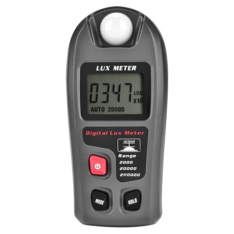 Luxmeter, Digital Illuminance Meter, Range up to 200,000 Lux, 20,000Fc, Digital Luxmeter with 4 Digit LCD Screen, for Film Photography Plants Aquarium Light Tester, Auto Manual